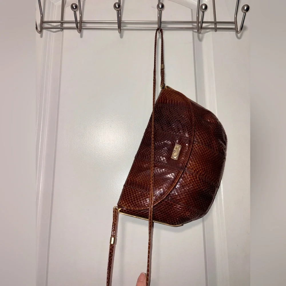 ALNI Spanish Artisan Python Shoulder Bag - Rare Gold Metal Frame Detail